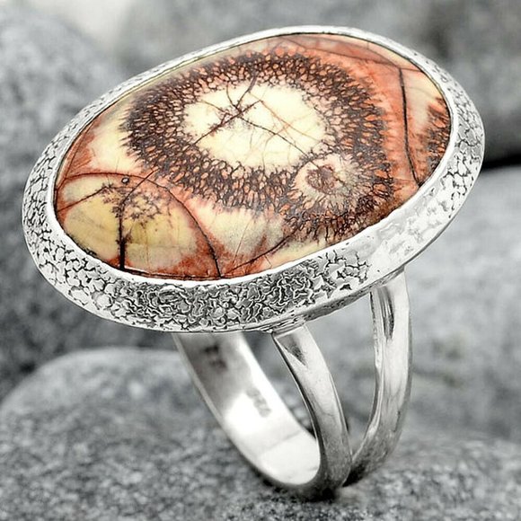 Natural Birds Eye Jasper Ring size 10 Solid Silver - Picture 2 of 3